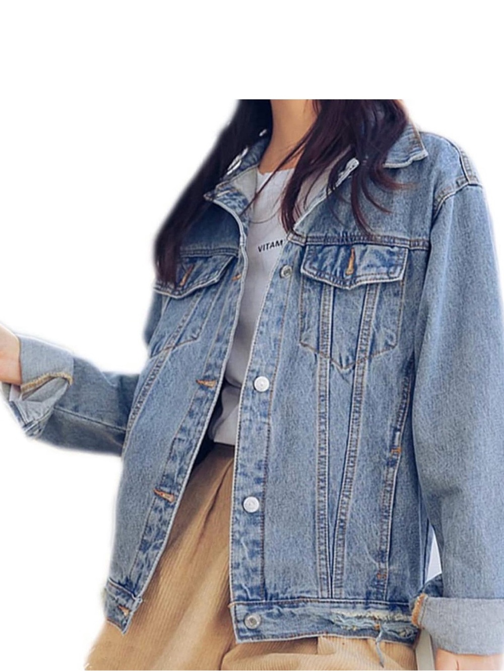 Saukiee Oversized Distress Boyfriend Jean Jacket
